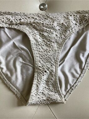 Aqua White Crochet-Trim Bikini Bottom